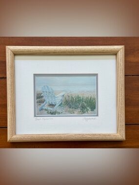 Vintage Framed Coastal Beach Scene Print Artist Signed and Ready to Hang